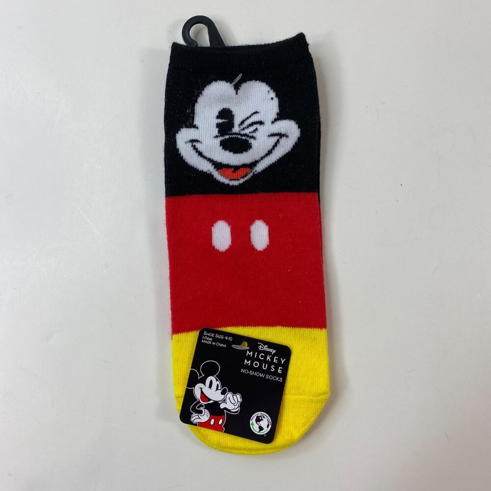 Disney Unisex Winking Mickey Mouse No-Show Socks Black Red Yellow Size 4-10